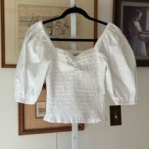White Ruched Puff Sleeve Blouse